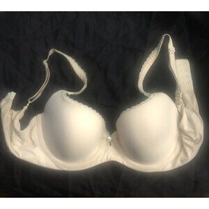 Victoria Secret Bra 32D Nude Demi Buste Double Underwire Lace Trim Cup & Straps